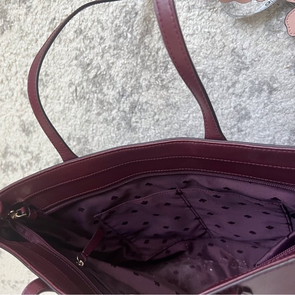 Kate Spade Kerri Tote Bag Leather Burgundy Purple Flower Charm Preppy Classic - Picture 12 of 12